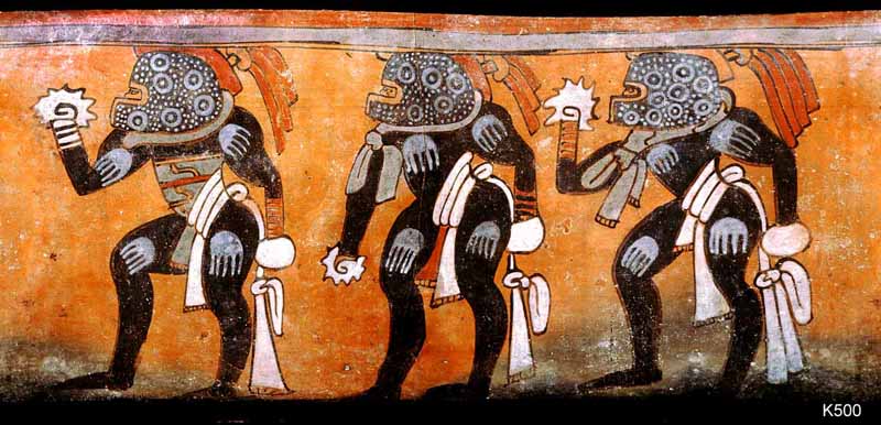 Рабочие с дисковыми пилами (изображение на майянской вазе)