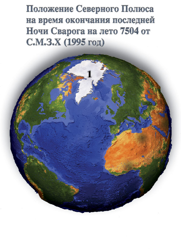 Положение северного полюса после катастрофы. Иллюстрация из книги Н.В. Левашова «Россия в кривых зеркалах»